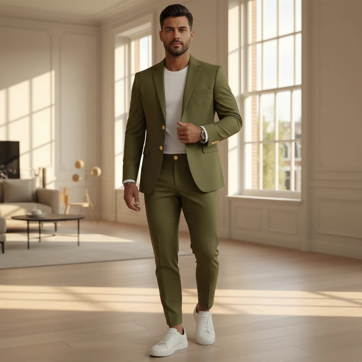 Stylish Men's Slim Fit Suit Set - Classic Blazer and Trousers