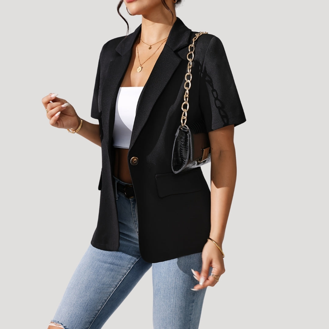 Classic Fit Black Women's Short Sleeve Blazer