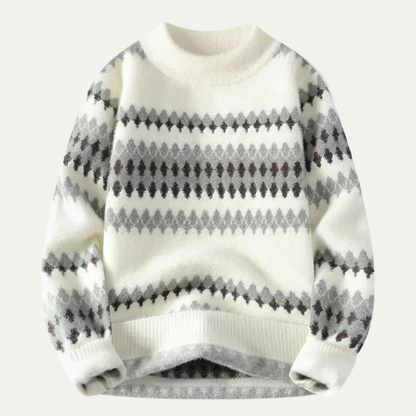 Classic Men's Striped Knit Sweater with Diamond Pattern