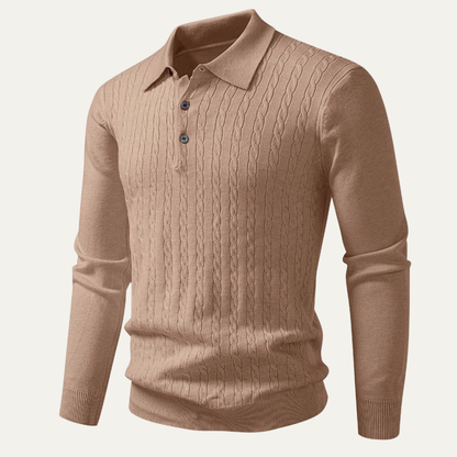 Classic Men's Cozy Cable Knit Polo Sweater