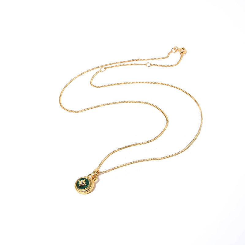 Celestial Drop Necklace, Sterling Silver, Gold Accents, Green Stone