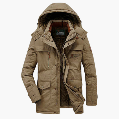 Waterproof Men's Parka Coat with Fleece and Adjustable Hood