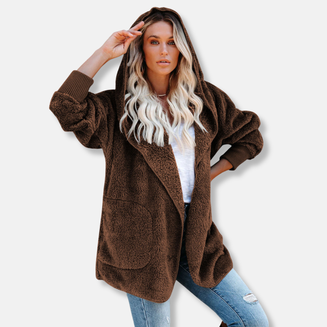 Cozy Women's Hooded Fleece Cardigan with Pockets