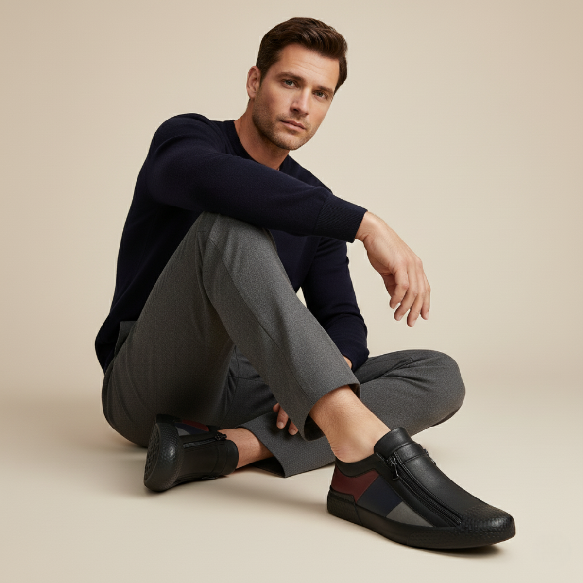 Premium Men's Leather Zip Sneakers