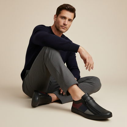 Premium Men's Leather Zip Sneakers