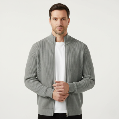 Men's Fashionable Crew Neck Zip Knit Sweater