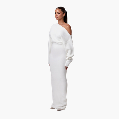Chic Cold Shoulder Knit Evening Dress
