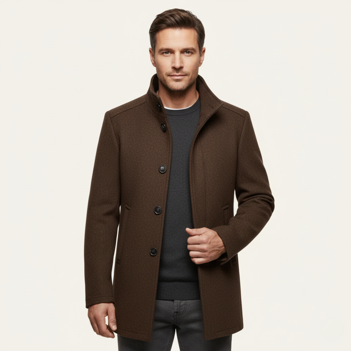 Men's Thermal Wool Button Coat with Fleece Lining