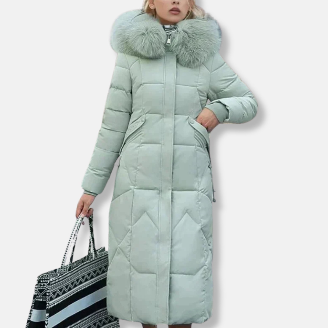 Slim Fit Quilted Parka Coat with Fur Hood