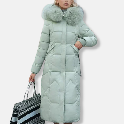 Slim Fit Quilted Parka Coat with Fur Hood