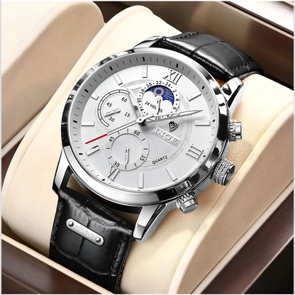 Stylish 42mm Men's Leather Watch - Olytrend