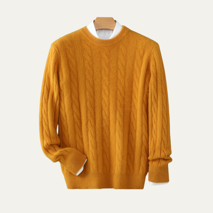 Soft Men's Cable Knit Cashmere Crew Neck Sweater