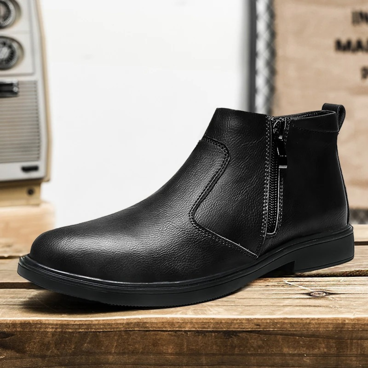 Classic Men's Leather Ankle Boots with Zipper Detail