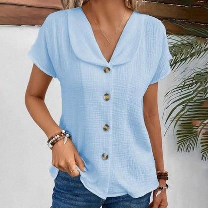 Loose Fit Short Sleeve Blouse with Wrinkled Finish