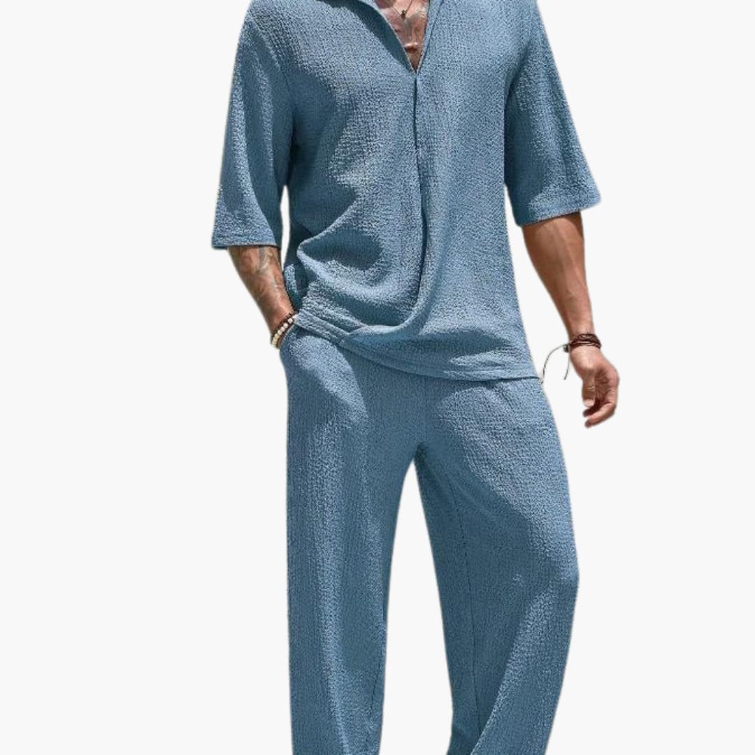 Men's Casual Shorts Set with Breathable Top and Pants