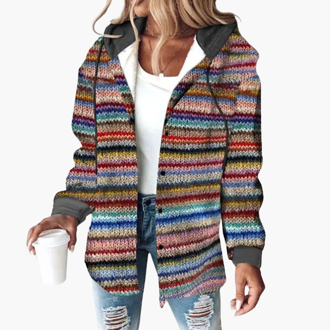 Ladies Cozy Striped Sweater Jacket