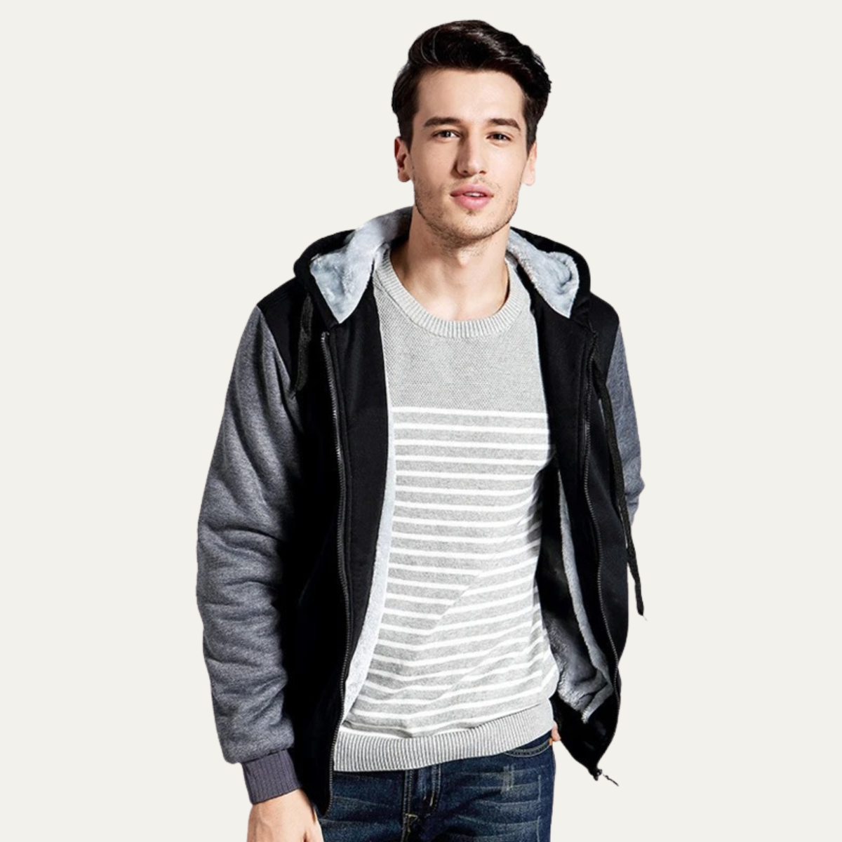 Warm Men's Fleece Zip Up Hoodie Jacket