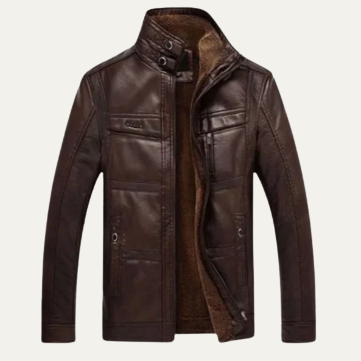 Classic Men's Leather Parka Coat with Thermal Fleece Lining