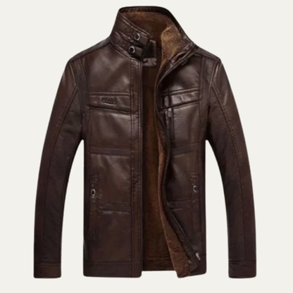 Classic Men's Leather Parka Coat with Thermal Fleece Lining