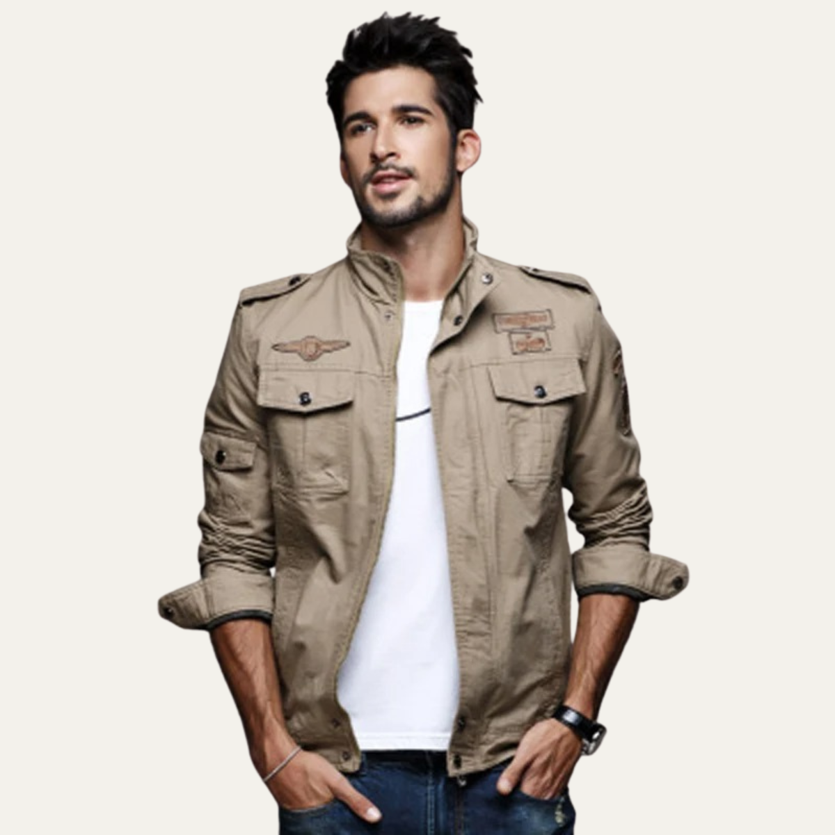 Stylish Men's Cotton Cargo Jacket with Multiple Pockets