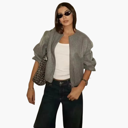 Classic Crew Neck Fall Jacket for Women