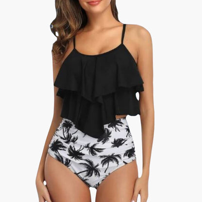 Flattering Two Piece Swimsuit with Ruching and Slimming Waist - Olytrend