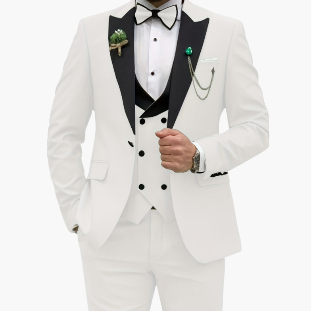 Slim Fit Men's 3 Piece Suit with Contrast Lapels