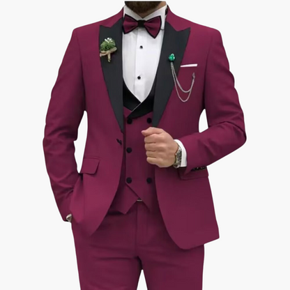 Slim Fit Men's 3 Piece Suit with Contrast Lapels