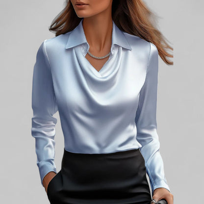 Women's Elegant V Neck Blouse with Flowy Front Detail
