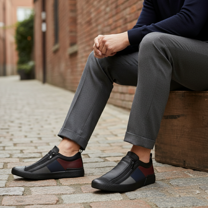 Premium Men's Leather Zip Sneakers