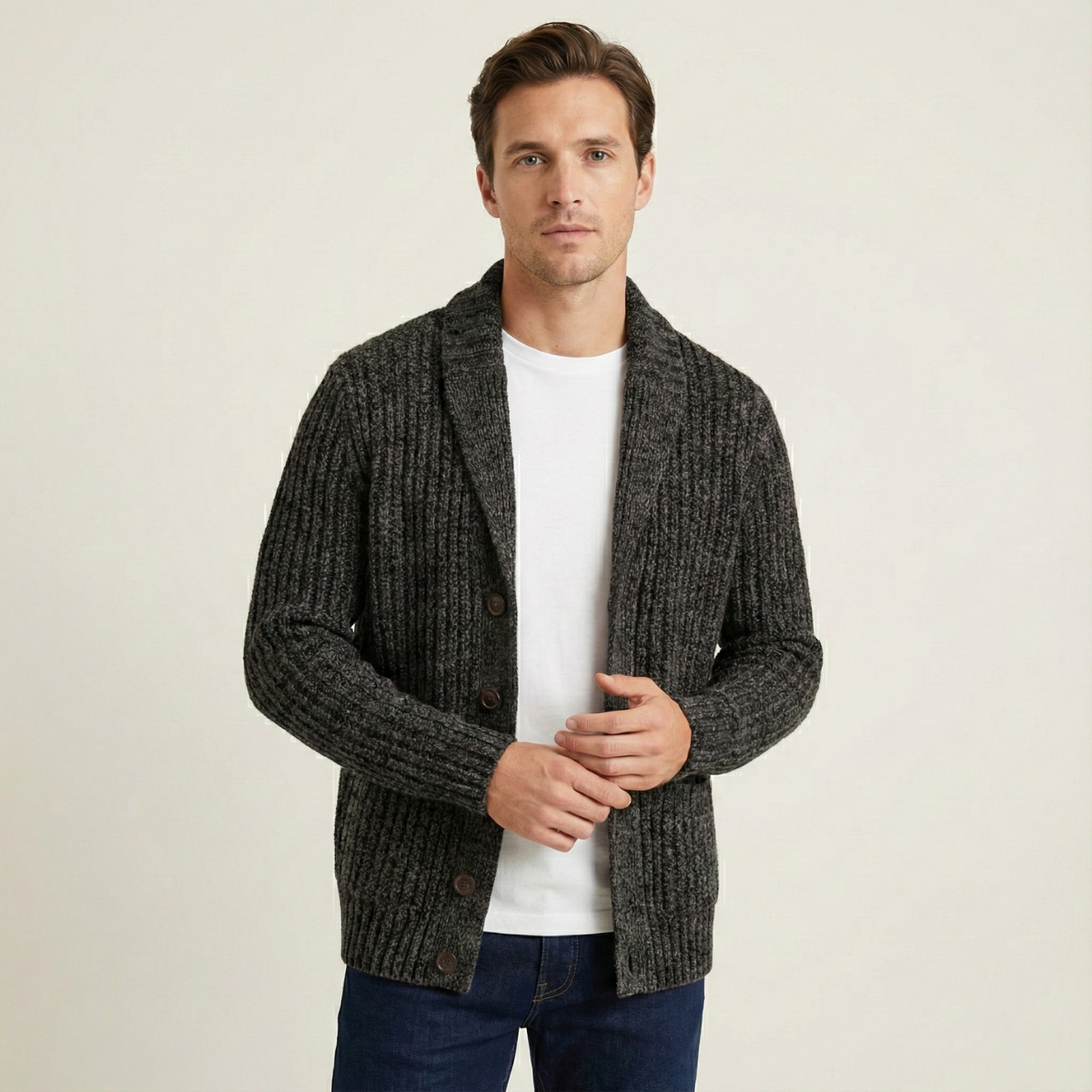Thick Knit Men's Shawl Collar Sweater Cardigan