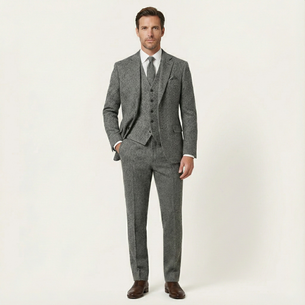Classic Men's 3 Piece Tweed Suit - Slim Fit Jacket, Waistcoat & Trousers
