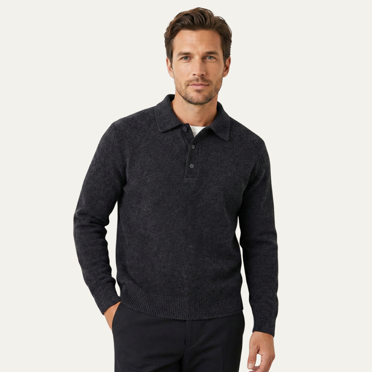 Men's Classic Comfortable Knit Polo Sweater