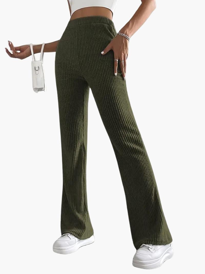 Soft High Waisted Knit Trousers for Women – Relaxed Fit Pants