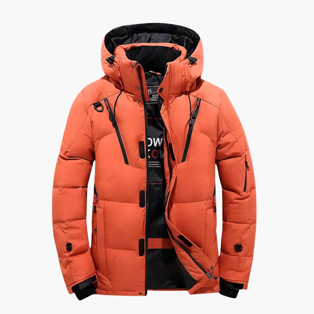 Men's Padded Parka with Hood and Zip Pockets