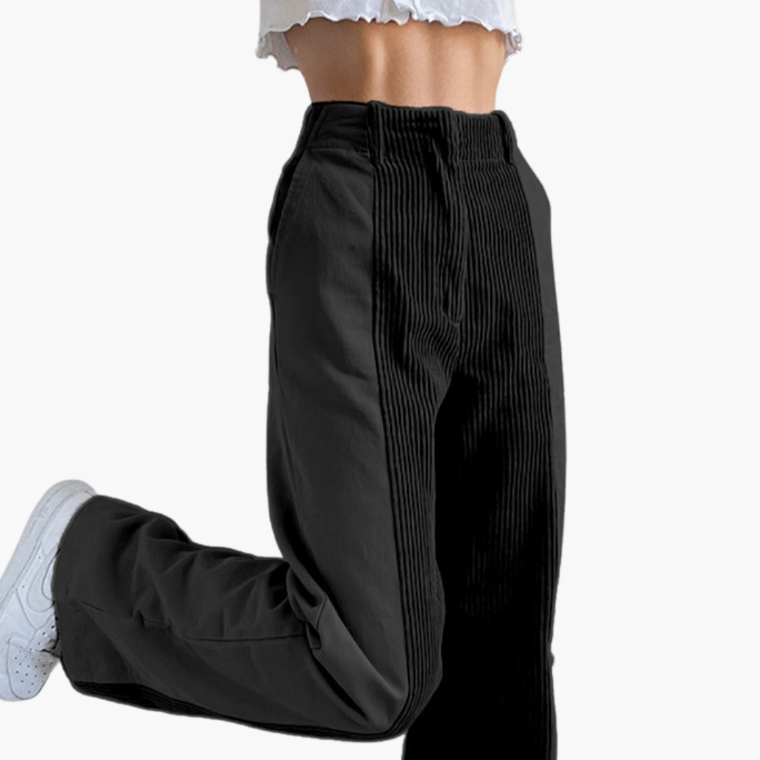 High Waisted Wide Leg Women's Corduroy Trousers - Olytrend