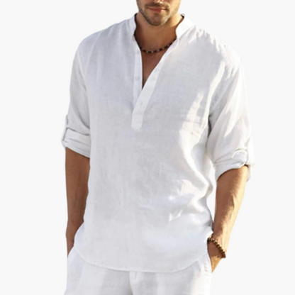Classic Relaxed Fit Mens Linen Button Shirt