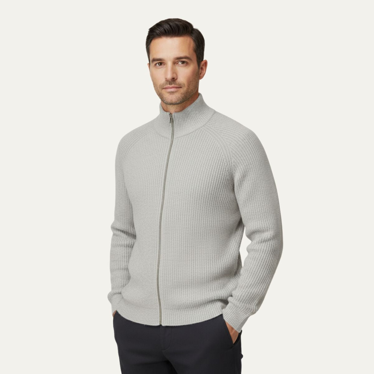 Luxury Men's Soft Merino Wool Zip Cardigan