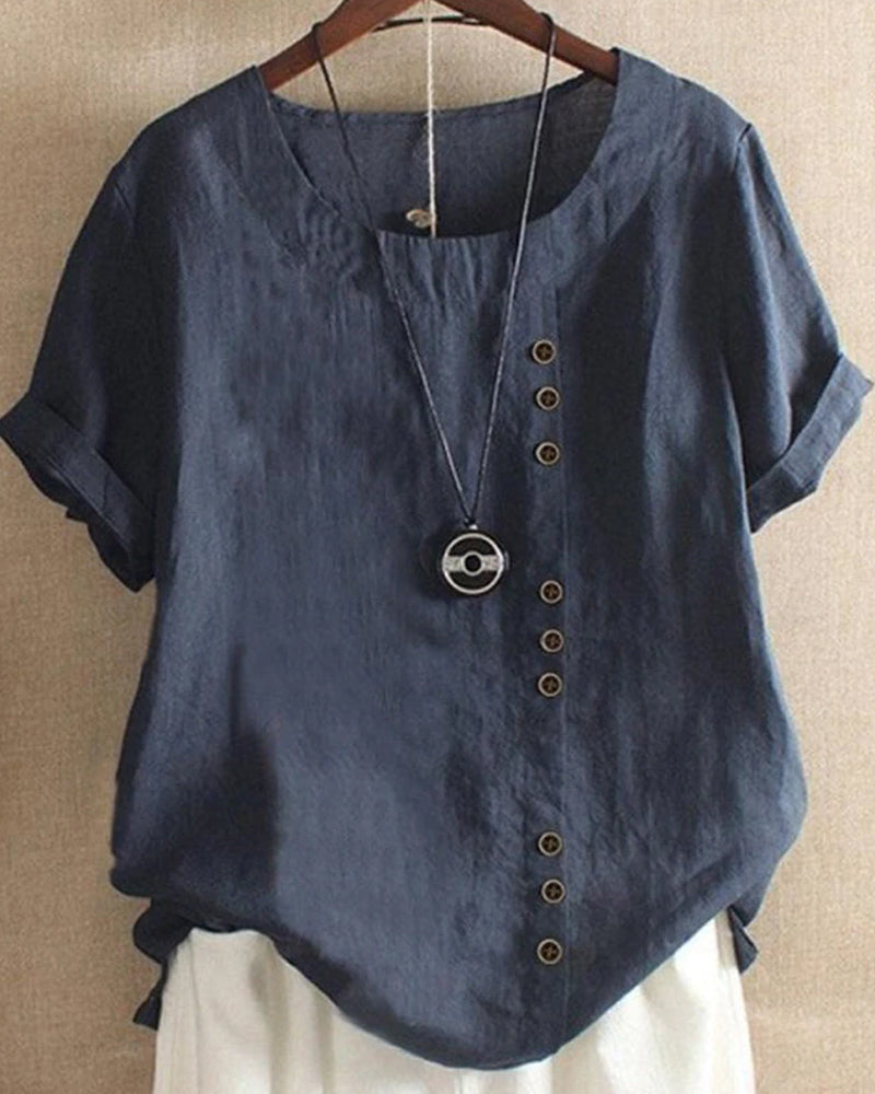 Casual Fit Short Sleeve Women's Button Blouse