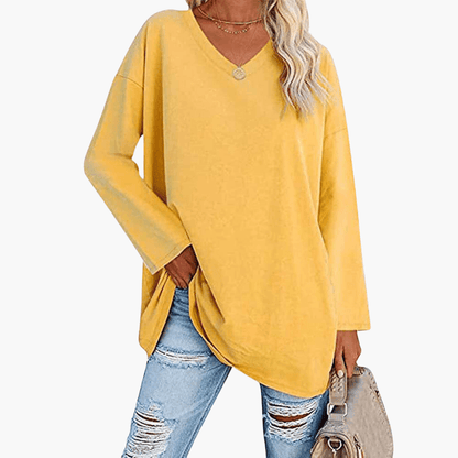 Relaxed Fit V-Neck Long Sleeve Women's Shirt
