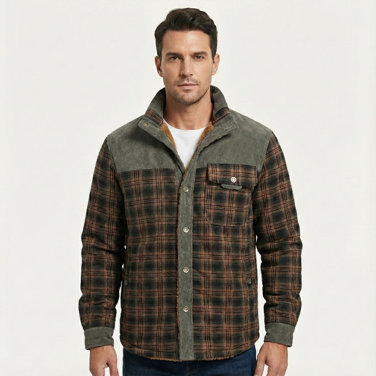 Warm Plaid Check Men's Winter Coat