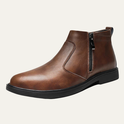 Brown Leather Men's Zip Ankle Boots