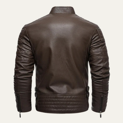Brown Mens Classic Faux Shearling Leather Coat