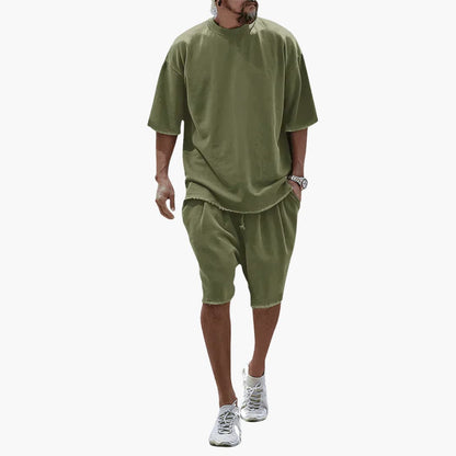 Men's Casual 2 Piece Short Set with Loose Fit Top