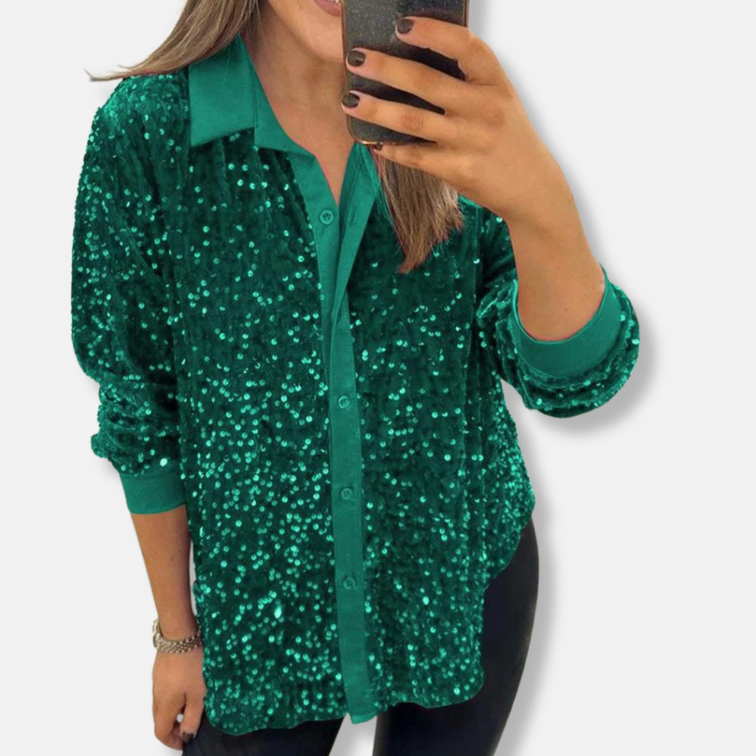 Loose Fit Women's Sequin Long Sleeve Party Top