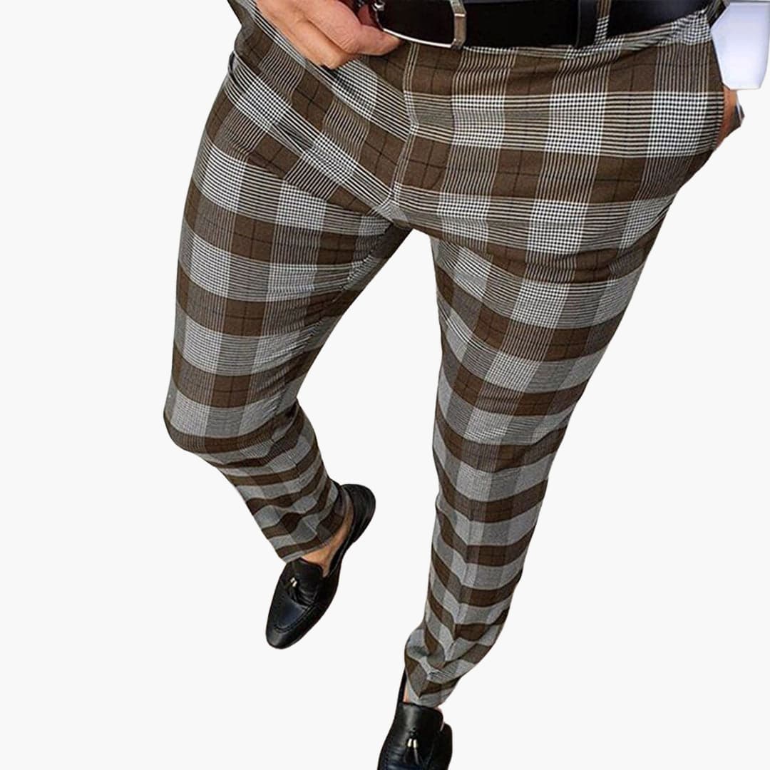 Slim Fit Checkered Mens Casual Pants