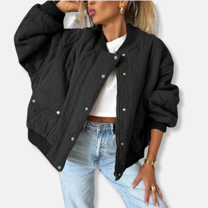 Ladies' Quilted Bomber Jacket Oversized Snap Coat