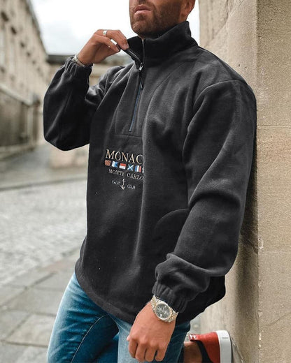 Cozy Mens Fleece Sweatshirt with Navy Embroidery