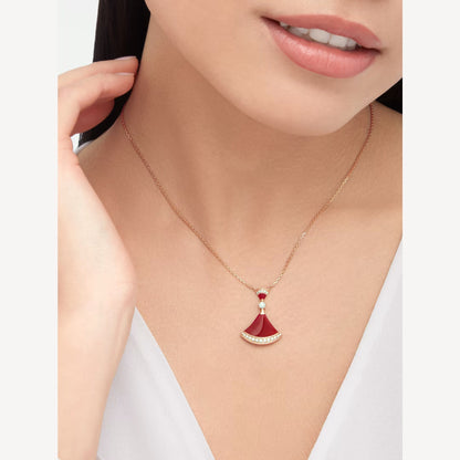 Luxurious Red Agate Silver Gold Pendant Necklace