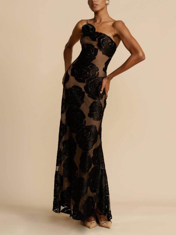 Elegant Floral Floor Length Wedding Dress